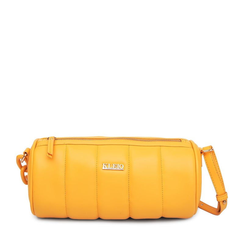 KLEIO Vegan Leather Quilted Crossbody Sling Bag for Women and Girls - Mustard - Image 1